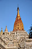 Ananda temple Bagan, Myanmar. Above the roof it rises a sikhara with niches on each face containing Buddha images.